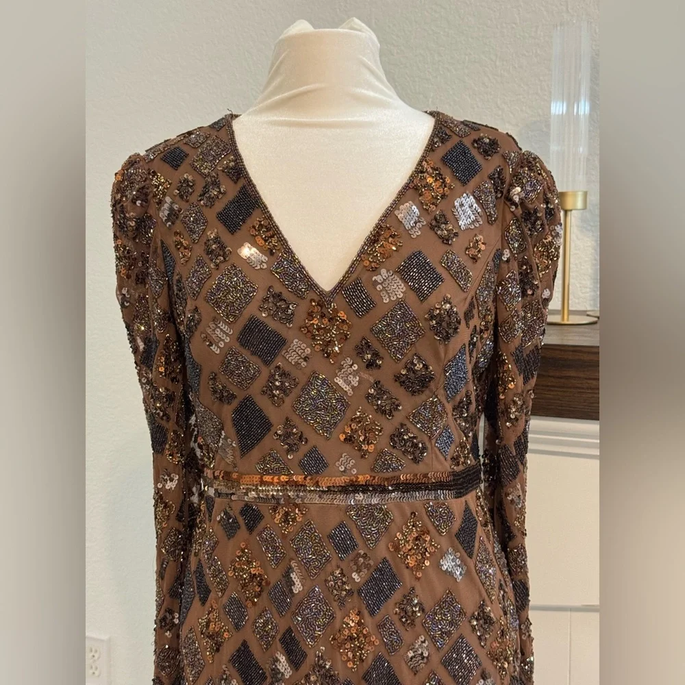 Mac Duggal Full Beaded Printed Back Slit Midi Dress - Size 10 $498 NEW WITH TAGS - Picture 5 of 16